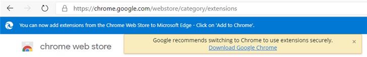 微软Chromium版Edge：访问Chrome应用商店收到警告[多图]