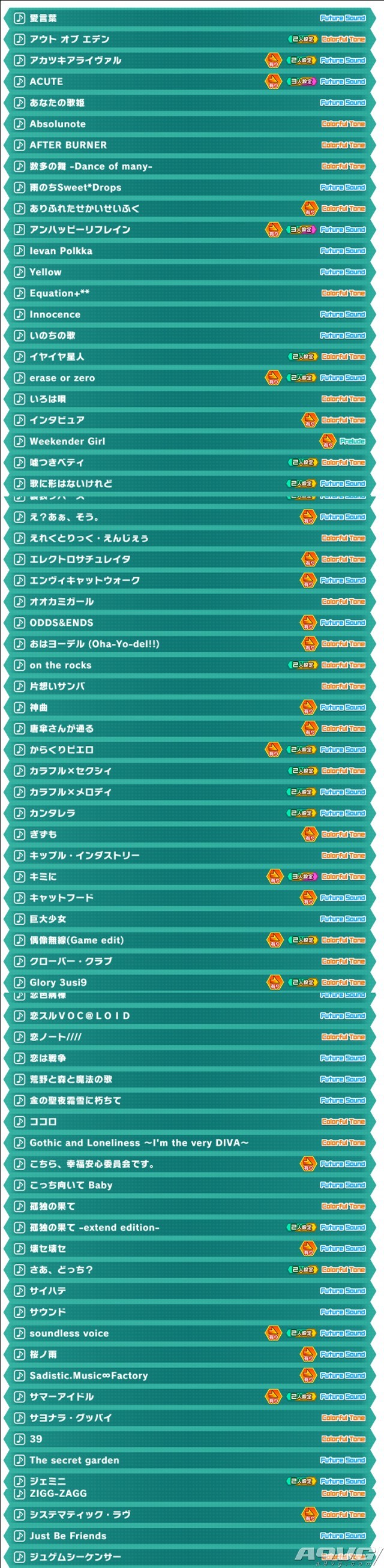 初音未来歌姬计划:未来之声全歌曲全图鉴一览