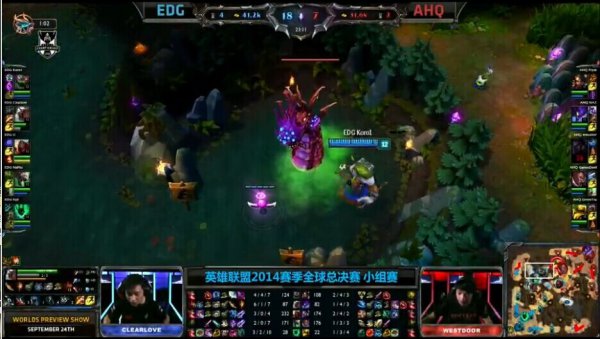 LOL 9.19日EDGvsAHQ比赛视频  EDGvsAHQ卷毛神钩钩翻全场