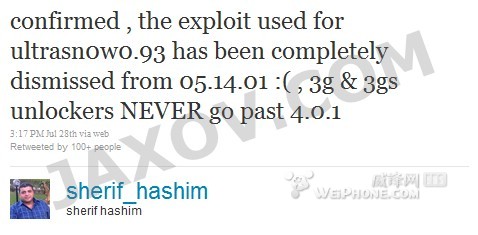 Comex的Ultrasn0w 0.93不能越狱的苹果基带 05.14.01的iOS 4.1