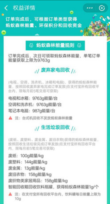 支付宝垃圾回收有多少蚂蚁森林能量 支付宝垃圾回收蚂蚁森林能量规则