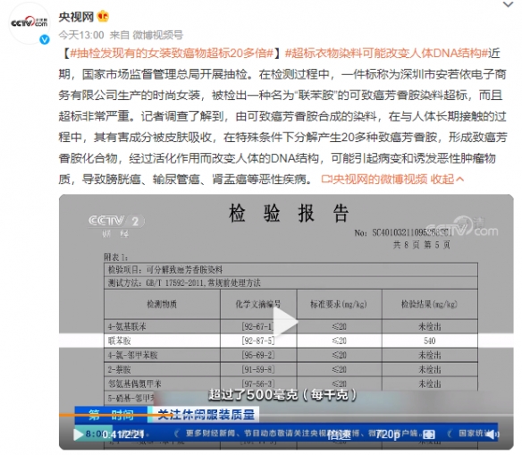 抽检发现有的女装致癌物超标20多倍 女装查出致癌物是真的吗