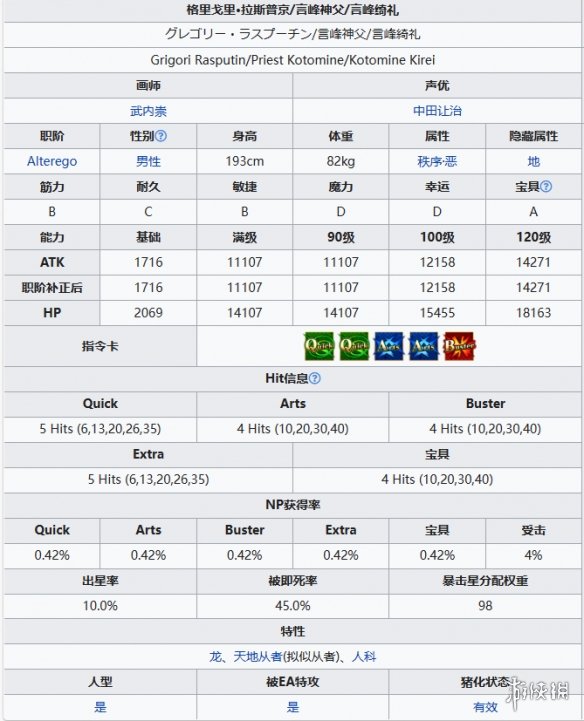 《FGO》言峰绮礼技能一览 言峰绮礼拉斯普京宝具技能效果