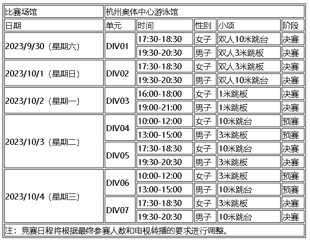 亚运会跳水比赛时间 亚运会跳水门票在哪里买