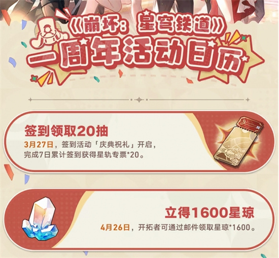 崩坏星穹铁道周年庆福利有什么 崩坏星穹铁道周年庆福利内容爆料